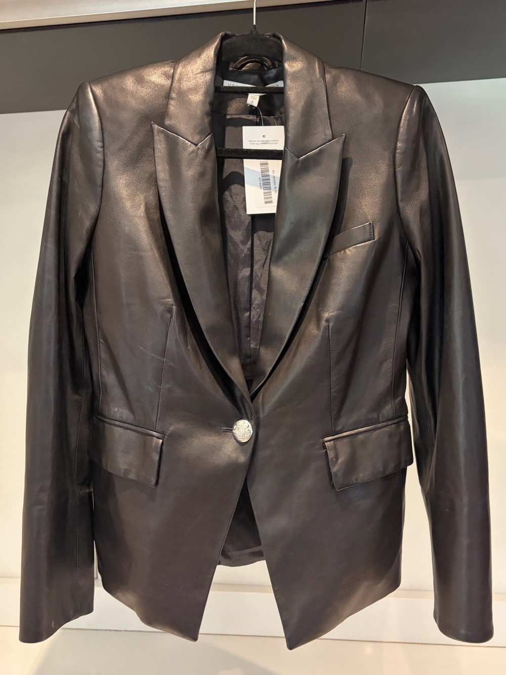 $1295 Veronica Beard Danielle Black Genuine Lamb Luxe Leather Dickey Jacket Sz 6